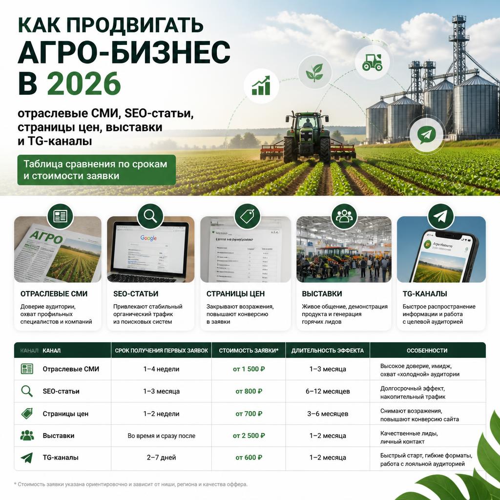 Агро продвижение в 2026 году: 7 каналов, которые дают заявки